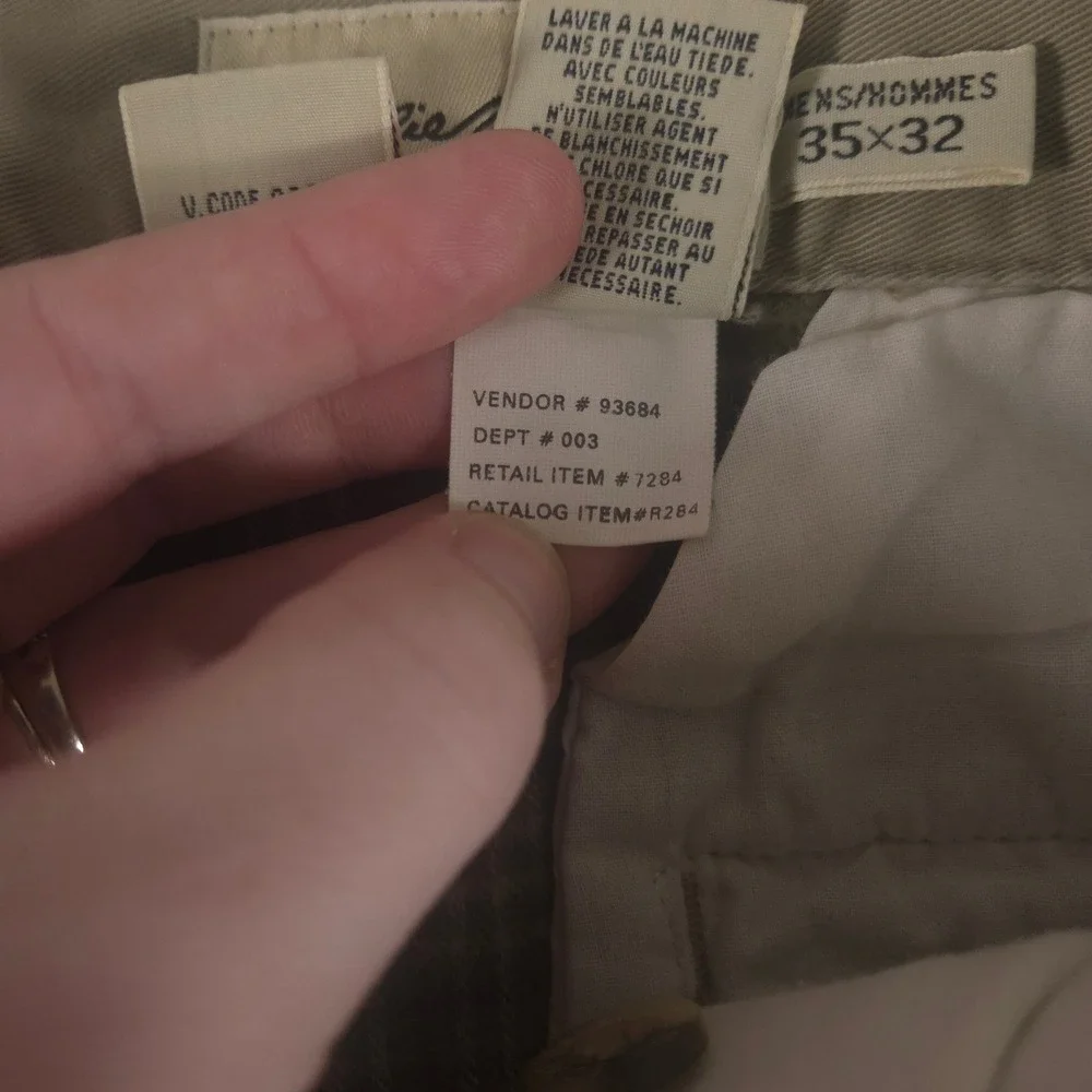 VINTAGE Eddie Bauer Pants Mens 35x32 Tan Straight Leg Flannel Lined Chino 90s